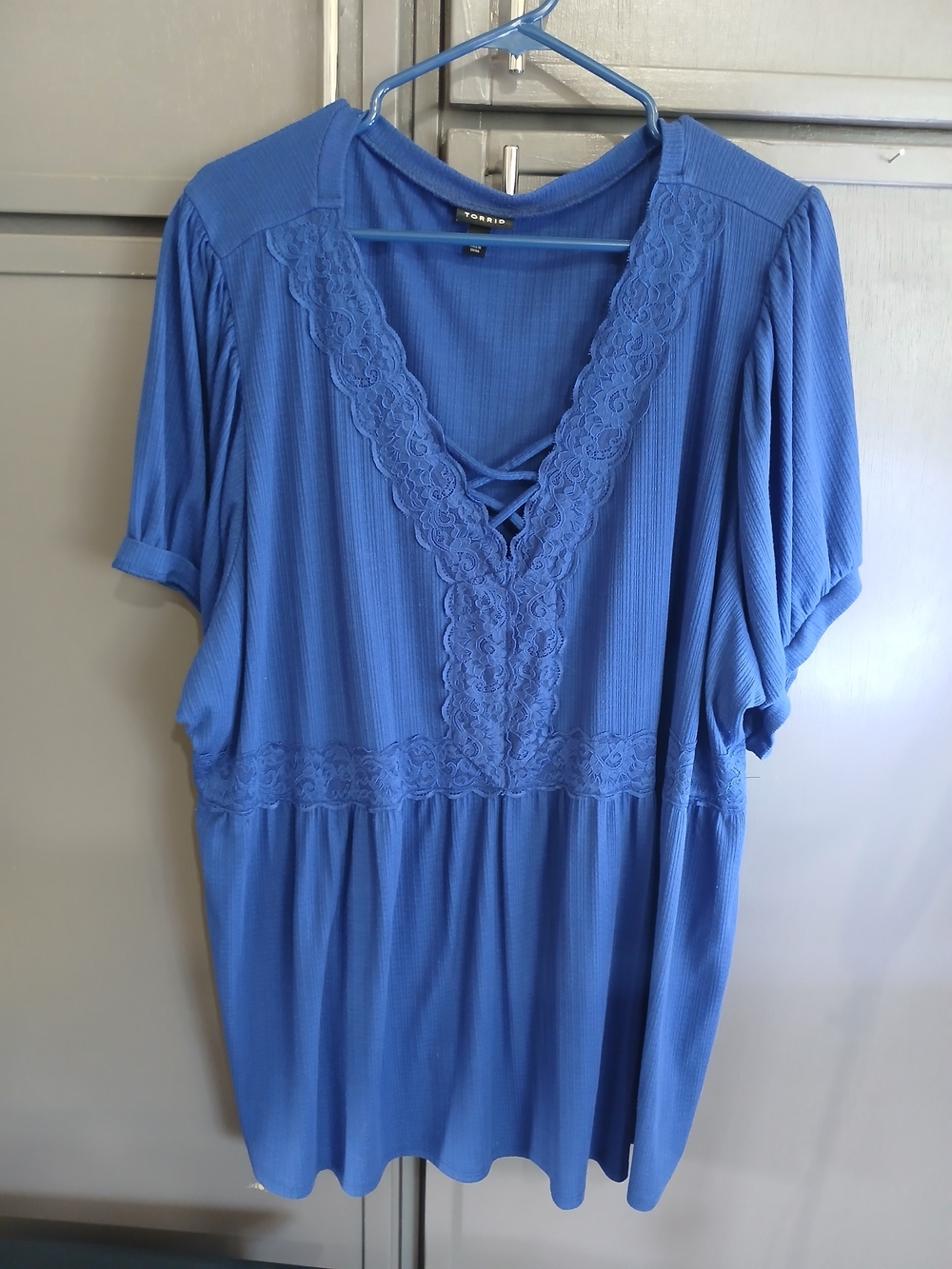 Torrid Blue Lace-Trim V-Neck Women’s Top